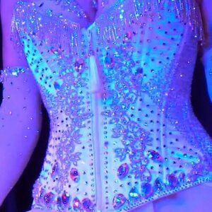 Satin Longline Waist Taming 26" Overbust Corset Embellished Burlesque